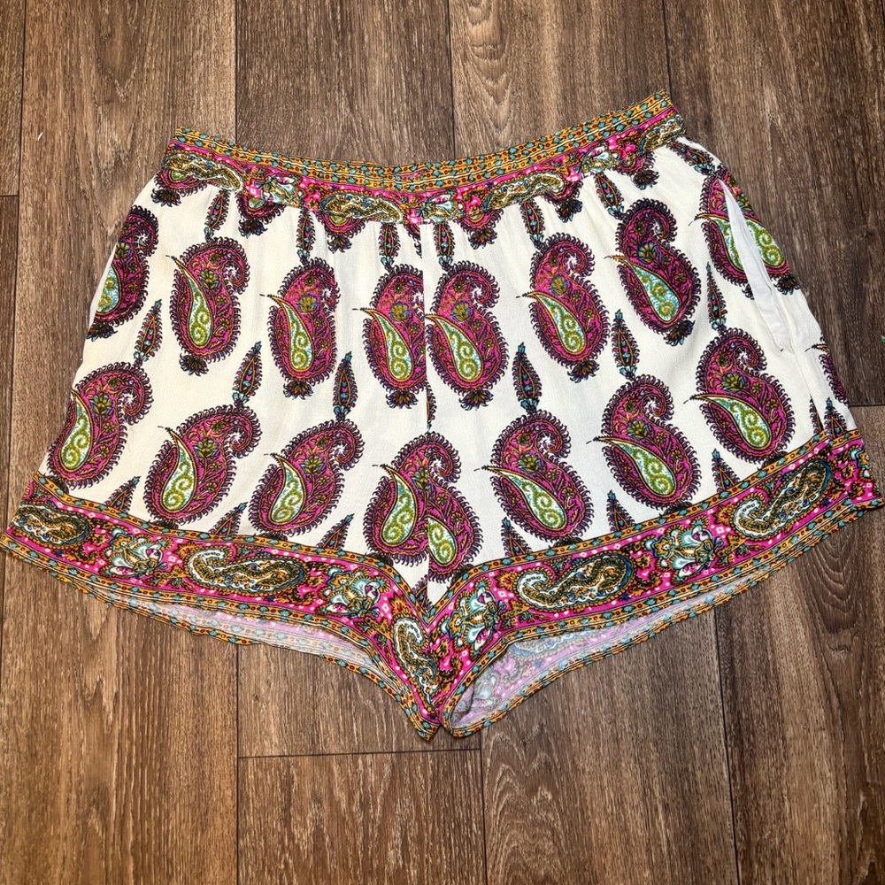 Ett Twa Anthropologie Cream Multicolor Paisley Print Viscose Shorts-A507 - Picture 2 of 7